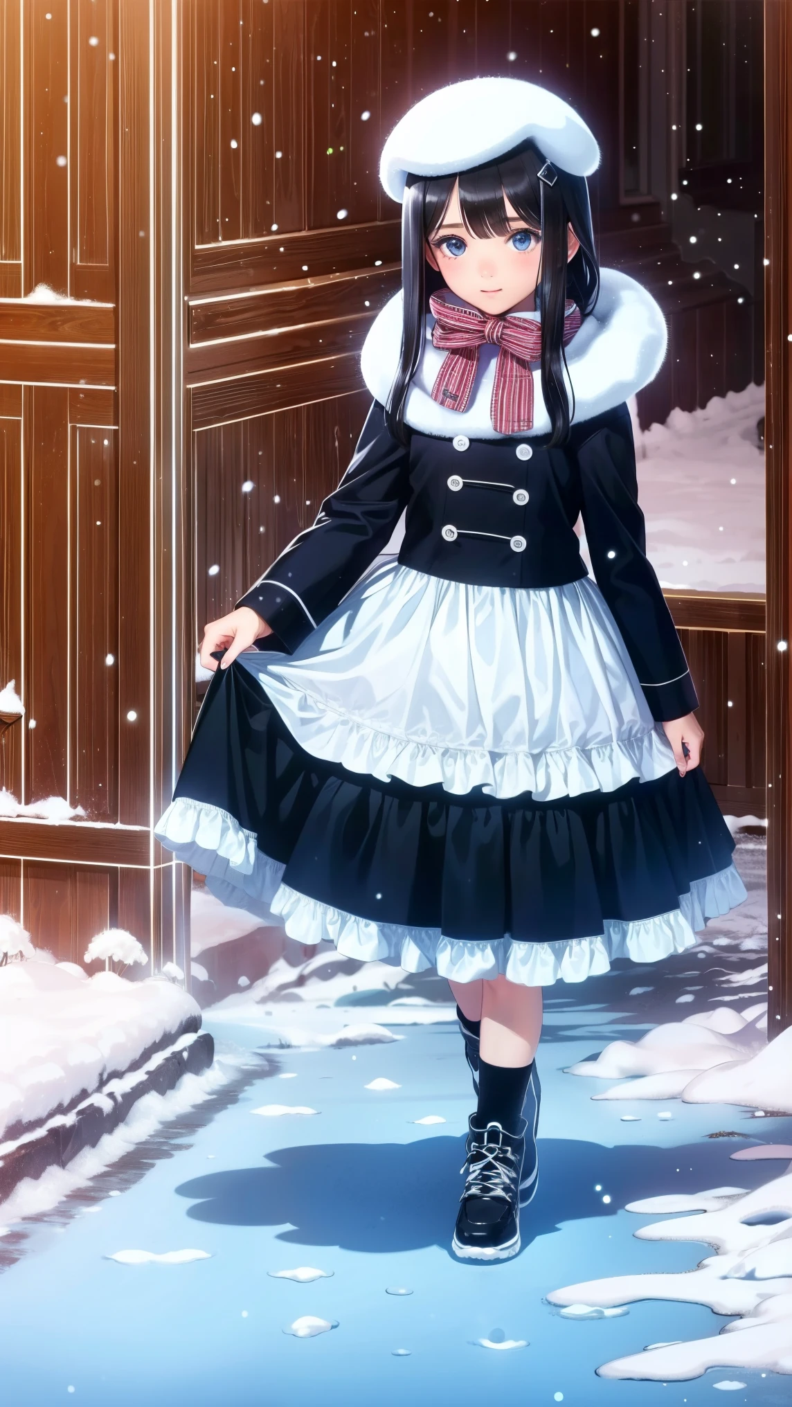 ,snowのfootprints、snowが降っている、footprints、snow、snowのfootprints/snow地/footprints/snow跡, girl,Very beautiful girl ,