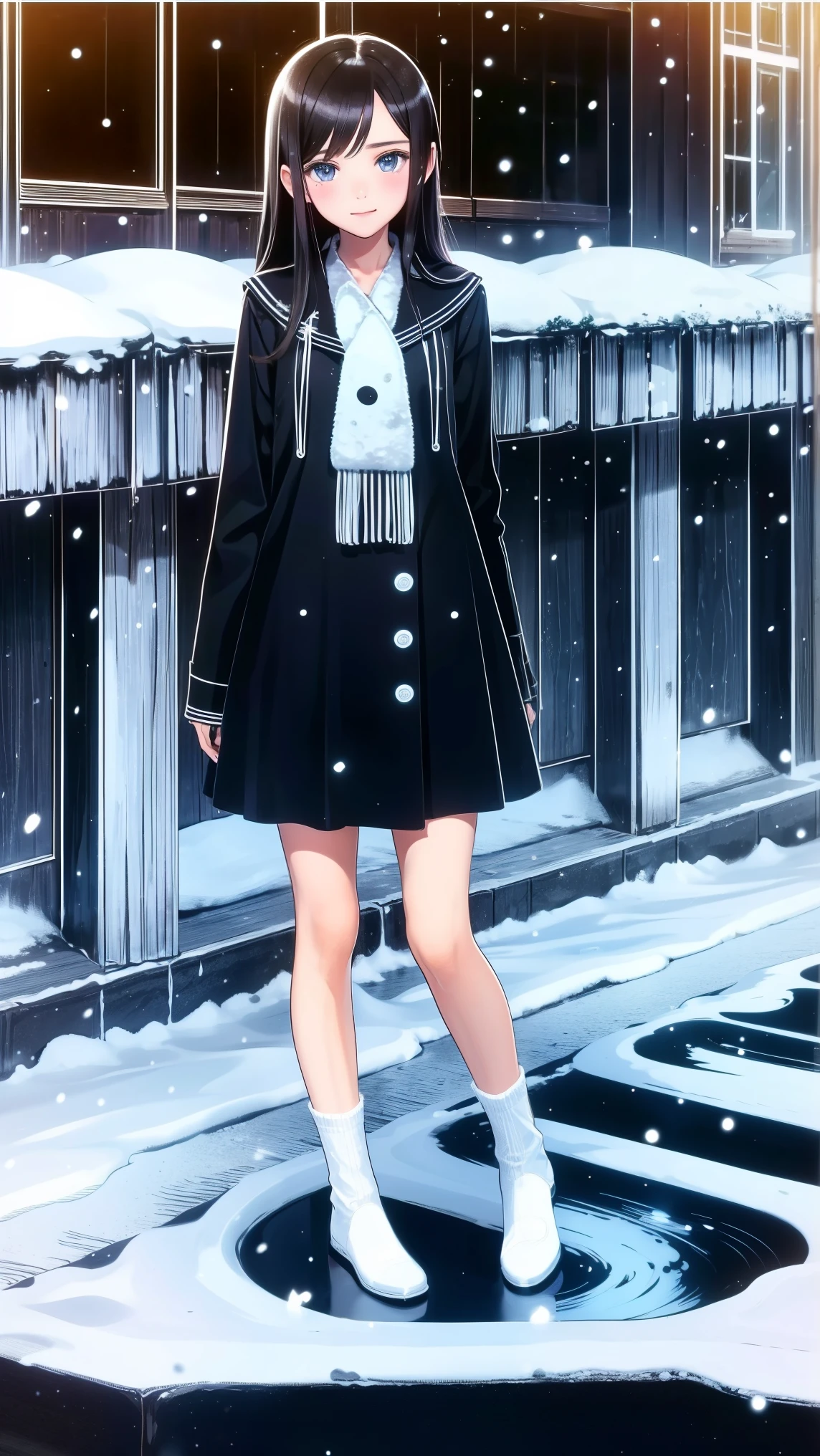 ,snowのfootprints、snowが降っている、footprints、snow、snowのfootprints/snow地/footprints/snow跡, girl,Very beautiful girl ,