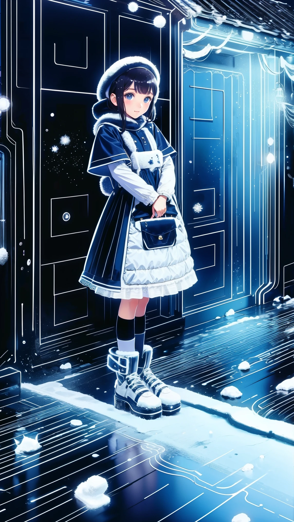 ,snowのfootprints、snowが降っている、footprints、snow、snowのfootprints/snow地/footprints/snow跡, girl,Very beautiful girl ,