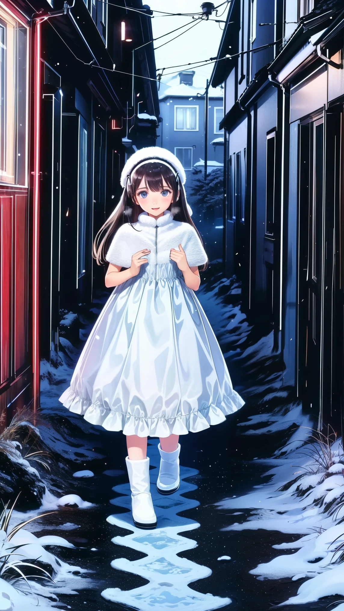 ,snowのfootprints、snowが降っている、footprints、snow、snowのfootprints/snow地/footprints/snow跡, girl,Very beautiful girl ,