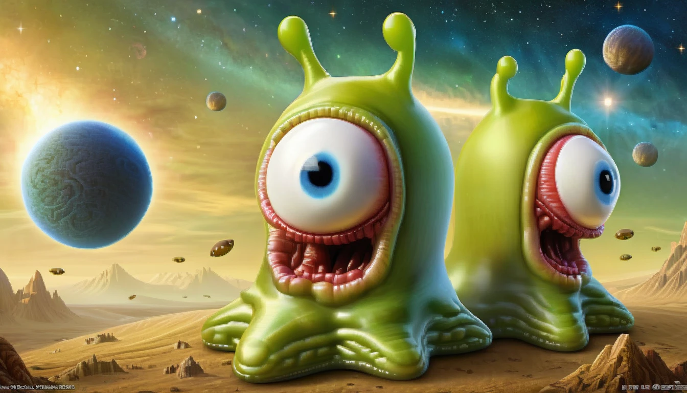 The secret life of (brain slug) aliens from outer space  Very detailed, clean, high quality, sharp image, Naoto Hattori