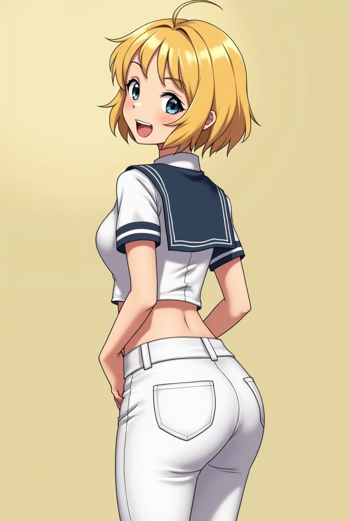score_7_up, 1girl, (kyoto animation), (), (cute girl), disgust,
(Blonde Hair 1.2) (short hair:1.2), childish, (small titty), town street, blue sky,
school girl, sailor suit, skirt, (cute panties with dot pattern:1.2), front view,
sexy pose,