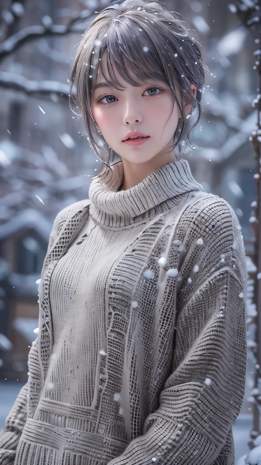 Udyr, as a female, in the midst of a snowstorm, her attire glowing with icy blue and white, in the new Winter's Wrath skin with a frozen landscape and the howling wind as she summons the power of the yeti (having beautiful breasts: 1.33), (having clothes: 1.77).