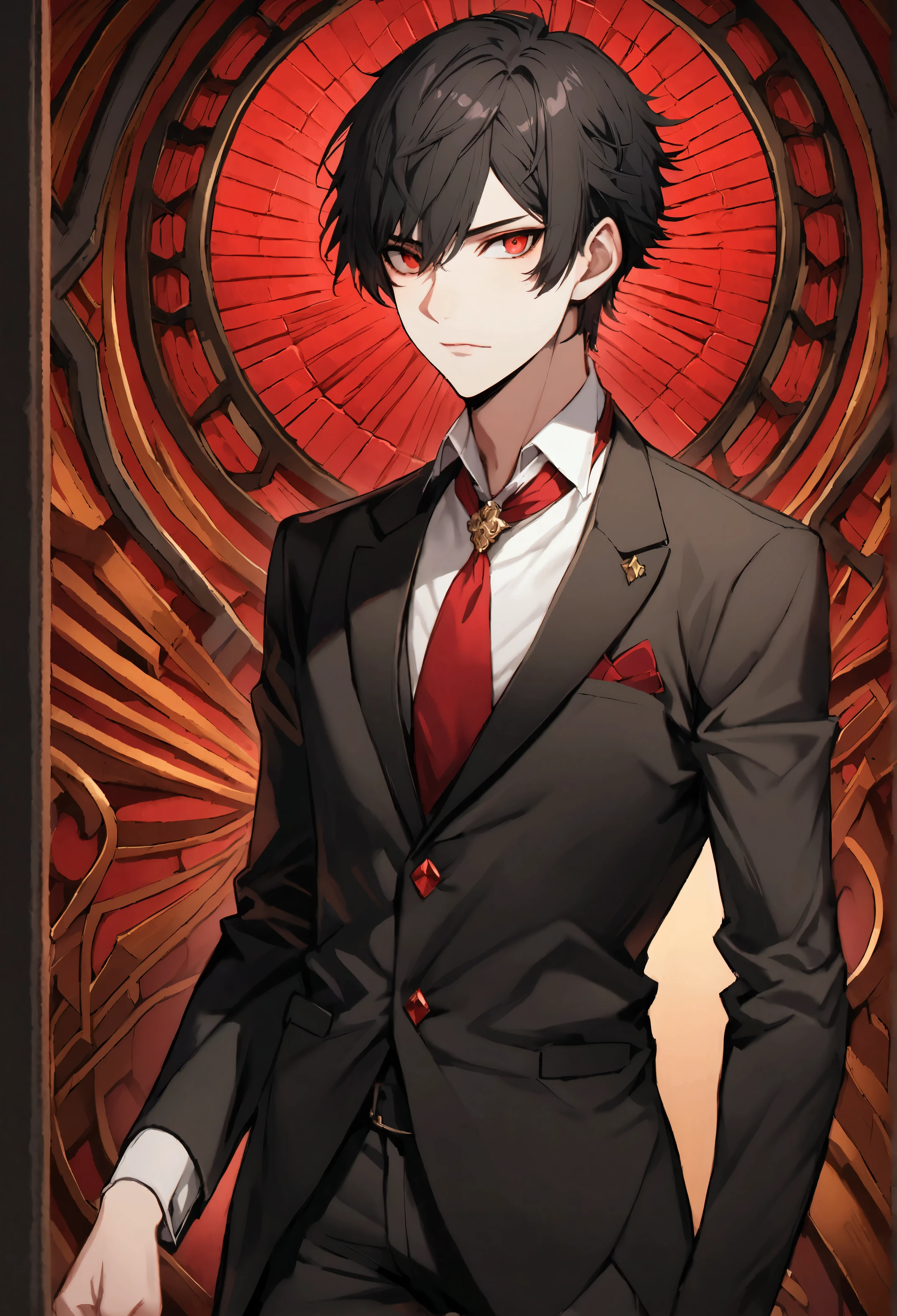 Man, black hair, red eyes, normal clothes