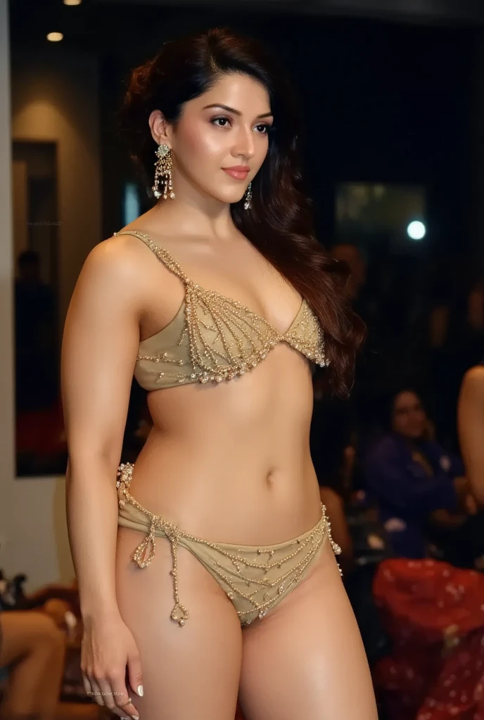 a closeup full body photo of a average size milf Tamanna, long shaggy hair, ((amazing milf body)), pronounced feminine feature, busty,(((string bikini))), [shaggy hair], flirting with camera,t4mm body, (((ultra realistic))), 33 year old face, sexy navel and cleavage, photo realistic,busty, looking at viewer, fleshy body, milky,(( milf fleshy face))