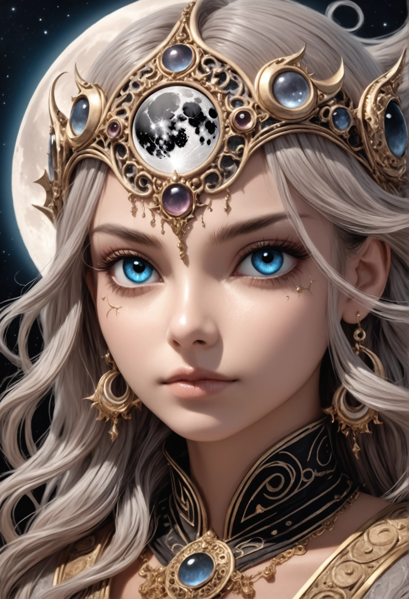 A detailed fantasy drawing of a full moon with many eyes, intricate celestial patterns, and a mystical, dream-like atmosphere, (best quality,4k,8k,highres,masterpiece:1.2),ultra-detailed,(realistic,photorealistic,photo-realistic:1.37),detailed fantasy moon,celestial moon with eyes,surreal moon eyes,ethereal moon, detailed celestial patterns, dreamlike moon, mystical moon, fantastical moon, dark fantasy moon, intricate moon details, exquisite moon drawing, moody moon, atmospheric moon, moon with celestial imagery, detailed moon textures, dramatic moon lighting, surreal moon scene