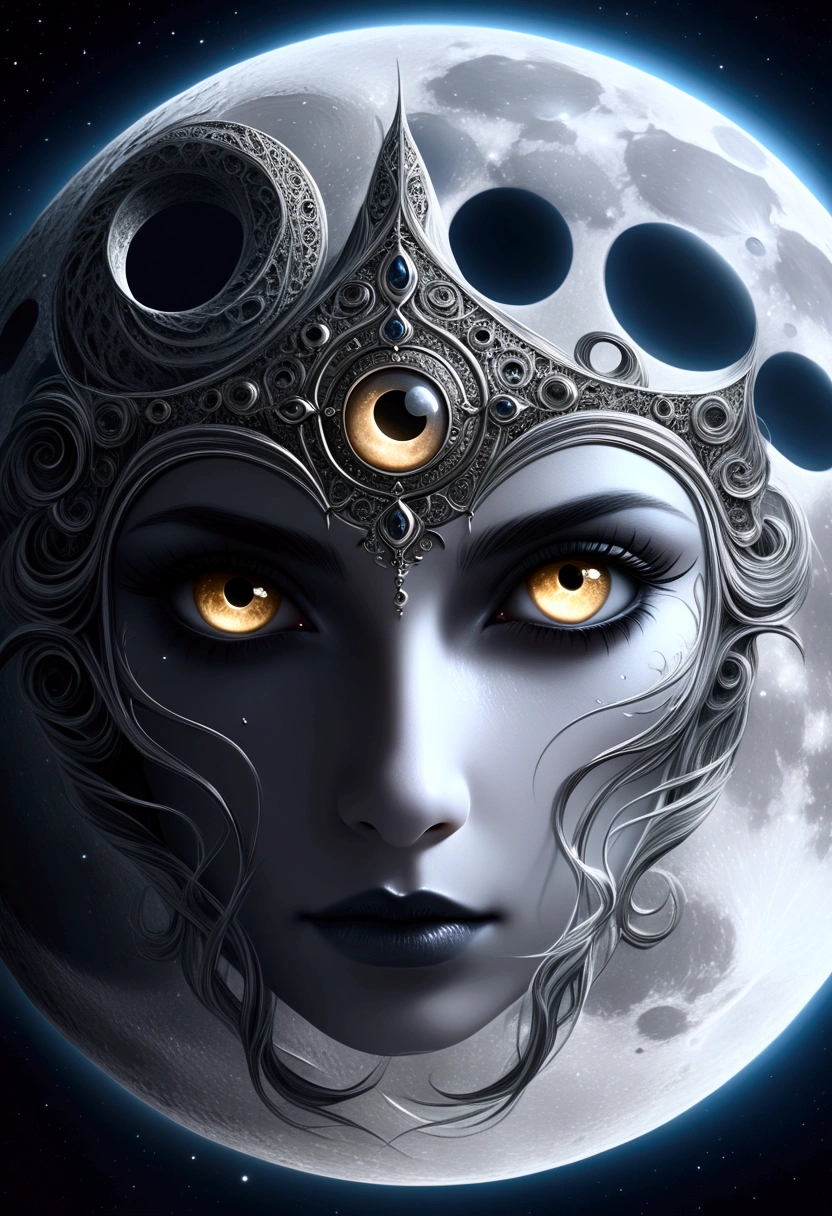 A detailed fantasy drawing of a full moon with many eyes, intricate celestial patterns, and a mystical, dream-like atmosphere, (best quality,4k,8k,highres,masterpiece:1.2),ultra-detailed,(realistic,photorealistic,photo-realistic:1.37),detailed fantasy moon,celestial moon with eyes,surreal moon eyes,ethereal moon, detailed celestial patterns, dreamlike moon, mystical moon, fantastical moon, dark fantasy moon, intricate moon details, exquisite moon drawing, moody moon, atmospheric moon, moon with celestial imagery, detailed moon textures, dramatic moon lighting, surreal moon scene