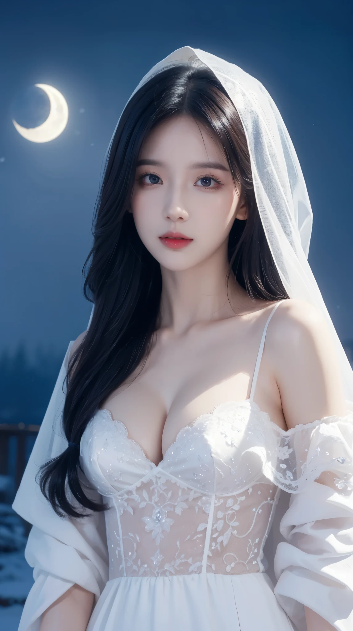 Beautiful woman with perfect body：1.4，Prominent cleavage，Layered Hairstyle，Highly detailed face and skin textures，Double eyelids，Skin Whitening，Long hair，Whitened long legs，（Maid Costume，Collar），Standing by the sea