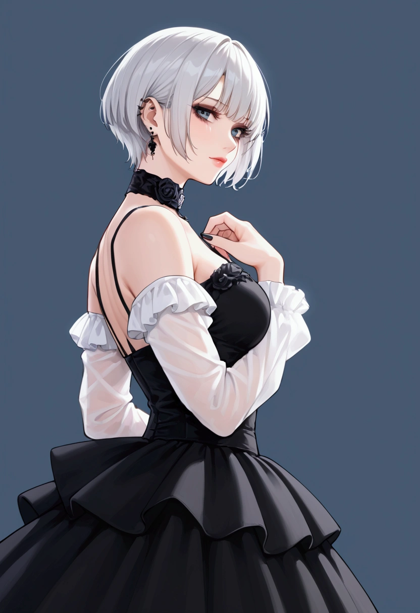 animesque、(masterpiece:1.3), The ultra -The high-definition, (max resolution: 1.2), (UltraHD: 1.2), cinematric light, (Sharp Focus: 1.2)、1人の女性、 20yr old、Detailed eyes and skin, detailed facial features, 二重まぶた、Perfect Style, Beautiful face, acurate, Anatomically correct body、Well-organized style、Detailed eyes, Thin eyebrows, Detailed hair strands、Natural cheeks, shinny skin, Fair skin、(Glitter Eyeliner: 1.2)、full body Esbian、(White short-sleeved shirt:1.3)、frill shirt、(Stylish white shirt and black skirt:1.3)、Detailed eyes and mouth、Moist eyes、Glossy lips、Pink shortcuts、Black eyes、a choker、Lustrous skin、Very white skin、Slim body、Beautiful thighs、Gentle face、blushed face、nightcity、Shooting from above、The theme is「City of beauty and night」、detailed city、neons、8K、large filesize、