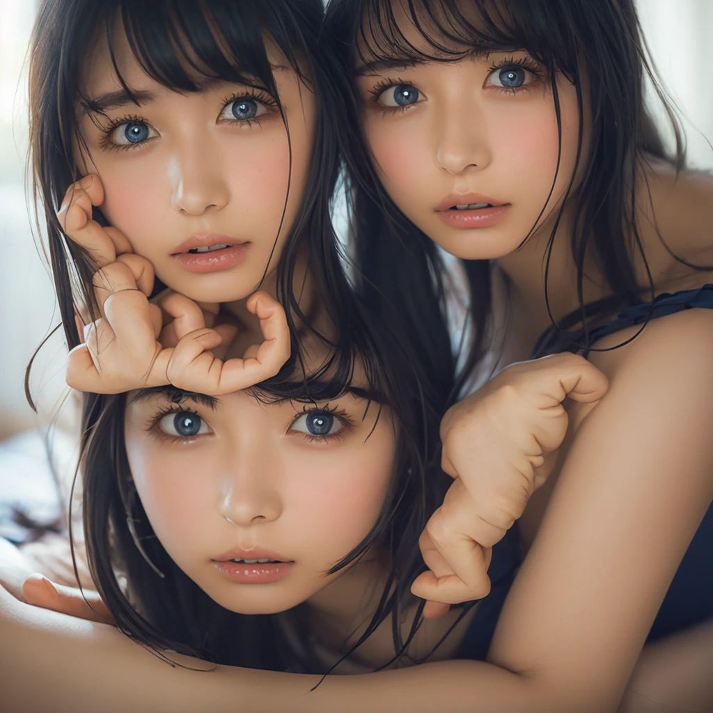 Highest quality、Realistic、Japanese、Women、zoom、cute、Ocean、Grey Eyes、Long Hair、Chestnut Hair、Back to all、the forehead is protruding、Light blue dress、Looking down、Big smile、Bust Shot、thin、Small breasts