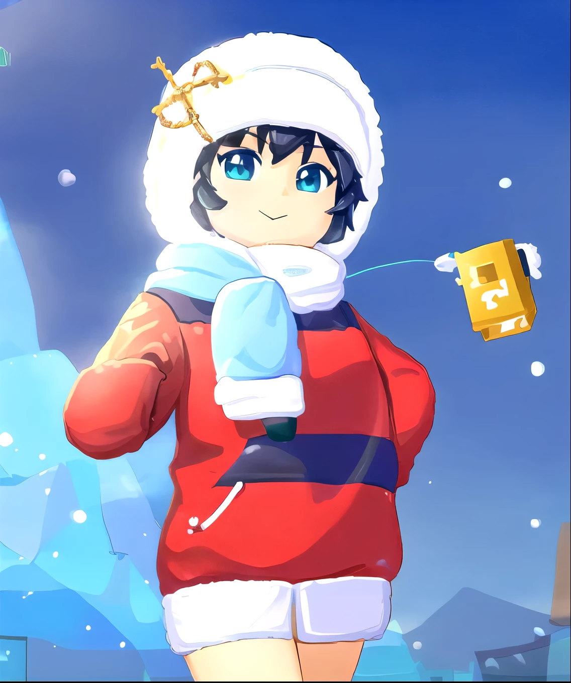 A roblox noob, winth much money rubux, winter background