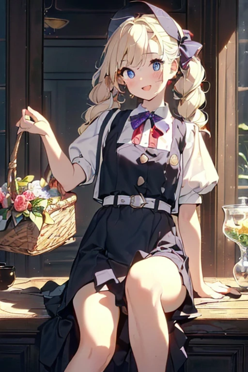 (perky chest:1.2), (pointed chest:1.2),(((Black Tunic:1.3))),(((cakes and bread in the basket),Cute and beautiful girl,Cute round face,Cute smile,with blush cheeks,Red Lip,a girl 22 years old, nsfw:1.2, beautiful body:1.3), shinny skin, BREAK, ((alice in the wonderland:1.3, cute, kawaii, lovely, funny, a girl falling down from sky:1.3, girl flying in sky:1.2, girl floating in air:1.3, rolling upskirt by wind:1.5, (with sparkling eyes and a contagious smile),open mouth, Looking at Viewer, surprised, putting hands on crotch over the skirts:1.35)), BREAK, ((floating things as follows:1.3, PlayingCards, Trump, tea cup, tea pot, tea spoons, pocket watch:1.3, lip sticks, candies:1.2, cookies, jam bottles, classical door_keys)), ((long purply_Blue dress :1.5, wearing long flaired skirt:1.3, the skirt is blowing:1.3, cute White Apron, black stockingedium long platinum-blonde hair:1.2, twin tail hair:1.6, tied hair with a large ribbon), (Blue eyes, bright pupils with highlights, detailed eyes), (lying down on your back:0.7, spreading legs with rising up straight:0.7), sexy posture, fantastic colorful art, (fantasy art:1.2, wondered images), ((correct anatomy:1.5, perfect anatomy:1.3, correct hand, small foot:1.2)),
