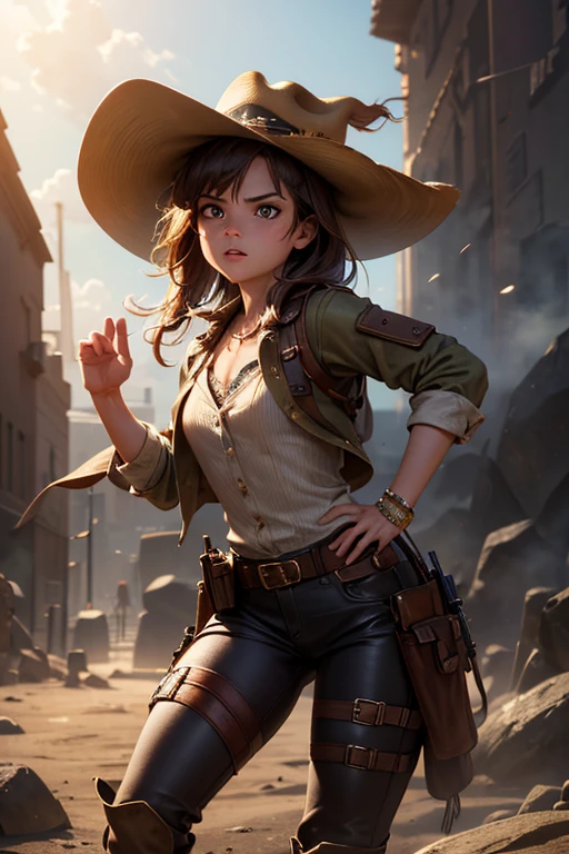 Foto hiperrealista en primer plano de Kate Beckinsale being killed by hanging on gallows, masterpiece, best quality, (photorealistic:1.4), (cowboy jacket over torn shirt) Create dystopian masterpieces. Western theme, dusty atmosphere, wooden buildings, a setting sun casting long shadows, aged and worn costumes, anticipation in the air, intense standoff, empty place, deserted town, beautiful woman, skinny, small breasts, straight brown hair, detailed face, photo taken from a distance, age 20 tears old, (((hanged to death on gallows:1.4))), (((gibbet:1.2))), (((lifted by one ((tensed rope above her head))))), (((neck wrapped by rope))), (((pendue:1.4))), (((tense rope leash from above))), (((gallows:1.4))), (((pants down:1.4))), (((exposed cameltoe panty:1.4)))