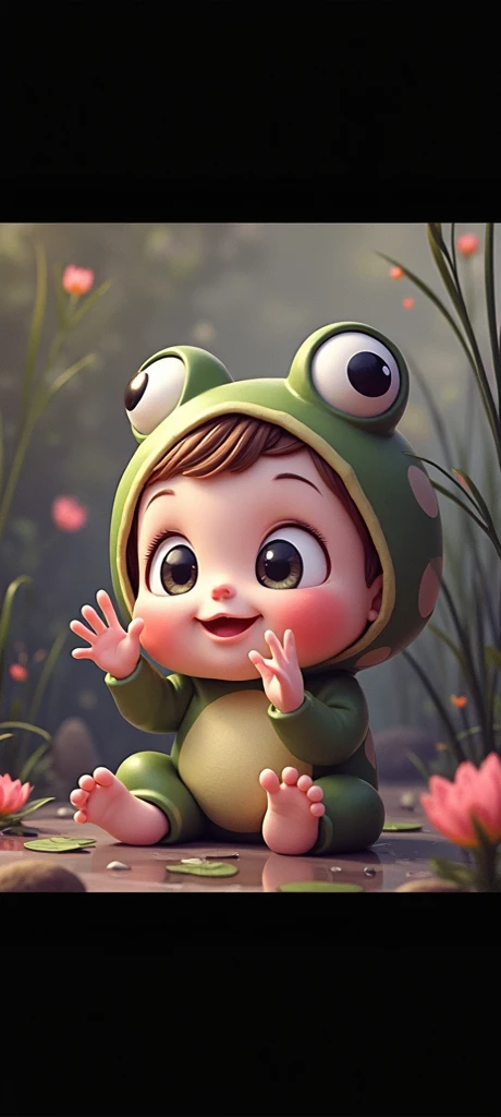 (8K), (Best quality) , (best details), (ultra realistic), (high resolution), (Masterpiece:1.2), (UHD), full body, full figure, res, Robust construction, Vivid colors, Soft lighting, vibrant color palette, sharp focus, subsurface scattering, f2, 35mm, film grain, A hyper-realistic close-up image of a baby perched on a dew-covered leaf in an enchanting garden. This scene depicts a soft, gentle, and beautiful morning moment. Image quality and detail is similar to what would be expected from photos taken with a Sony Alpha camera using a 100mm macro lens, with resolution comparable to 8K UHD. Detailed of moving of dew fallen on leaves, displaying a high level of realism and sharpness