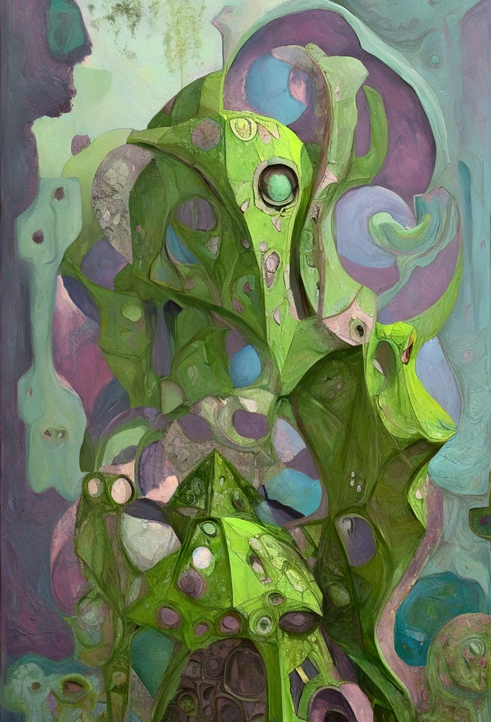 An abstract representation of Nurgle. Rotten.Cubism. Abstract art.3d modelling. Iperdetailed.