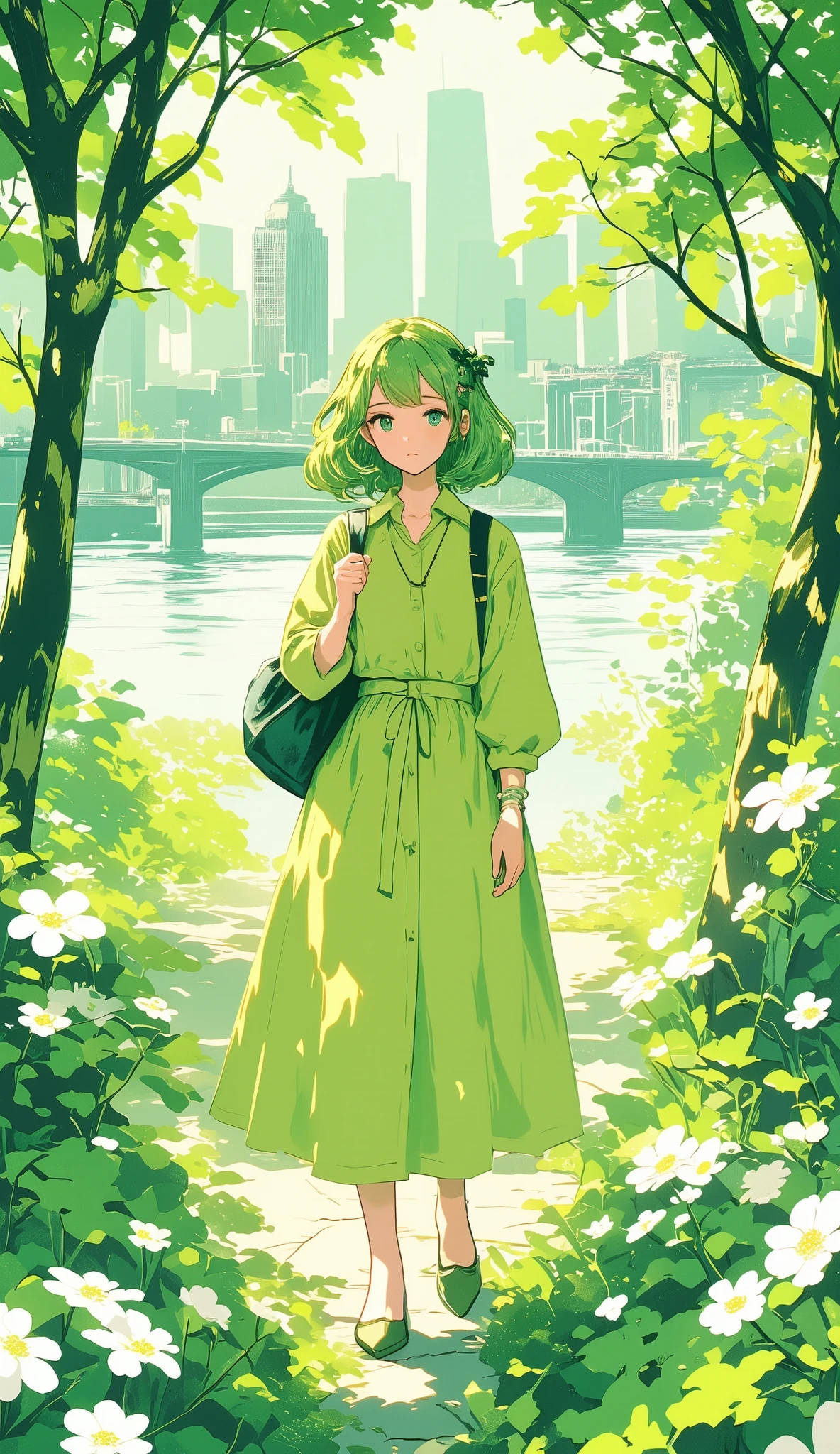 Nature, London, illustration with leaf green as the main color, Graphic, Game change, green, riverside, society, universe, collage illustration, lady, city, cute, beautiful, ivy green illustration, citron green illustration, emerald green illustration, Edinburgh, muffin