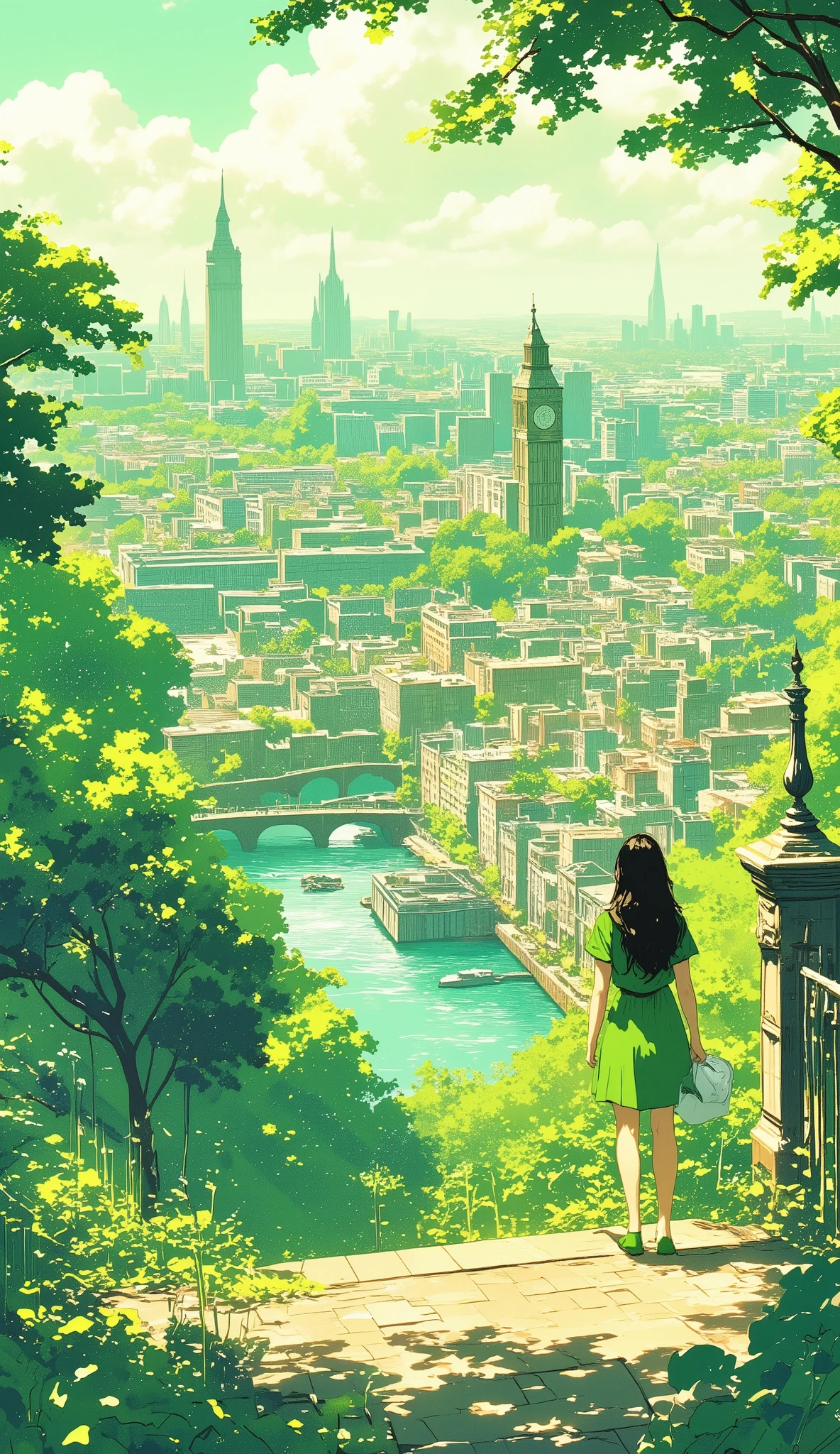 Nature, London, illustration with leaf green as the main color, Graphic, Game change, green, riverside, society, universe, collage illustration, lady, city, cute, beautiful, ivy green illustration, citron green illustration, emerald green illustration, Edinburgh, muffin