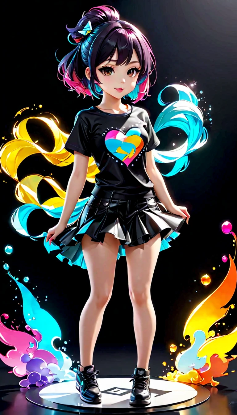 centered isometric  color sticker art, t-shirt  ready to print anime color pen and ink,  by sakimichan and André de Dienesa, random pinup pose of a cute and beautiful Kawaii Gothic Anime GIrl,  dancing, wearing Hollister style clothing, provocative,  black background,  realistic, vivid colors, highly detailed, UHD perfect composition, beautiful detailed intricate insanely detailed octane render trending on artstation, soft natural volumetric cinematic perfect light,  greg rutkowski, black bacground, no background