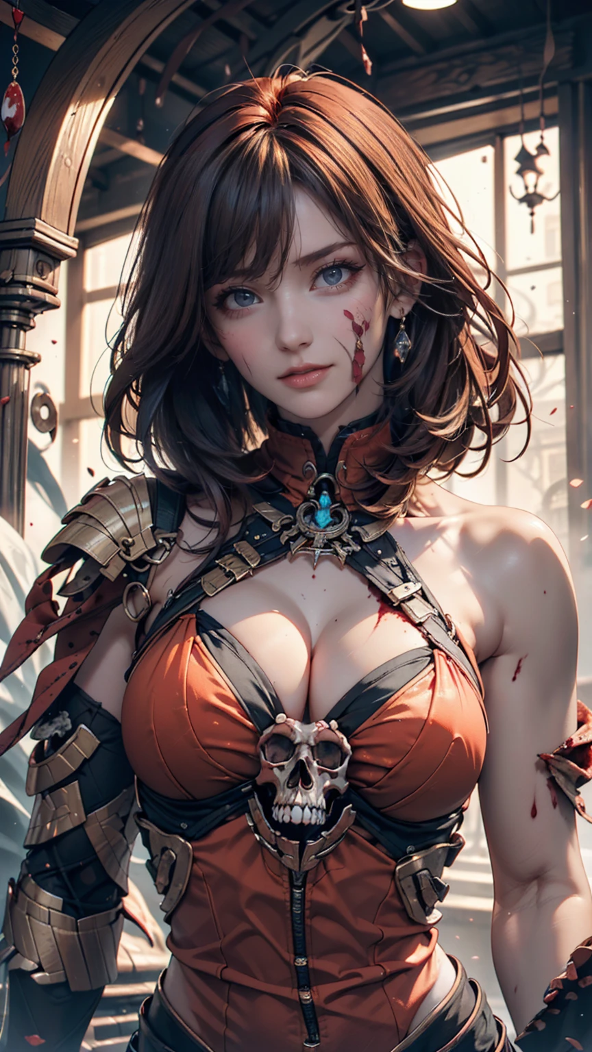 Sorayama style, metallic arm, (((best quality))), ((( masterpiece ))), ((( absurdres ))), ((( whole body))), gleaming metal helmet covering her entire face, muscular woman beautiful warrior Barbara wielding a large sword, Conan the Barbarian style, Simon Bisley style for a cover of Heavy Metal magazine, (( tiny thong made of gleaming metal )), (( large breasts semi covered by gleaming metal )), generous neckline, necklace of bones and teeth, earring of bones, scenery of icy mountains, ((( whole body ))), ((( brown ))), ((((whole body)))
