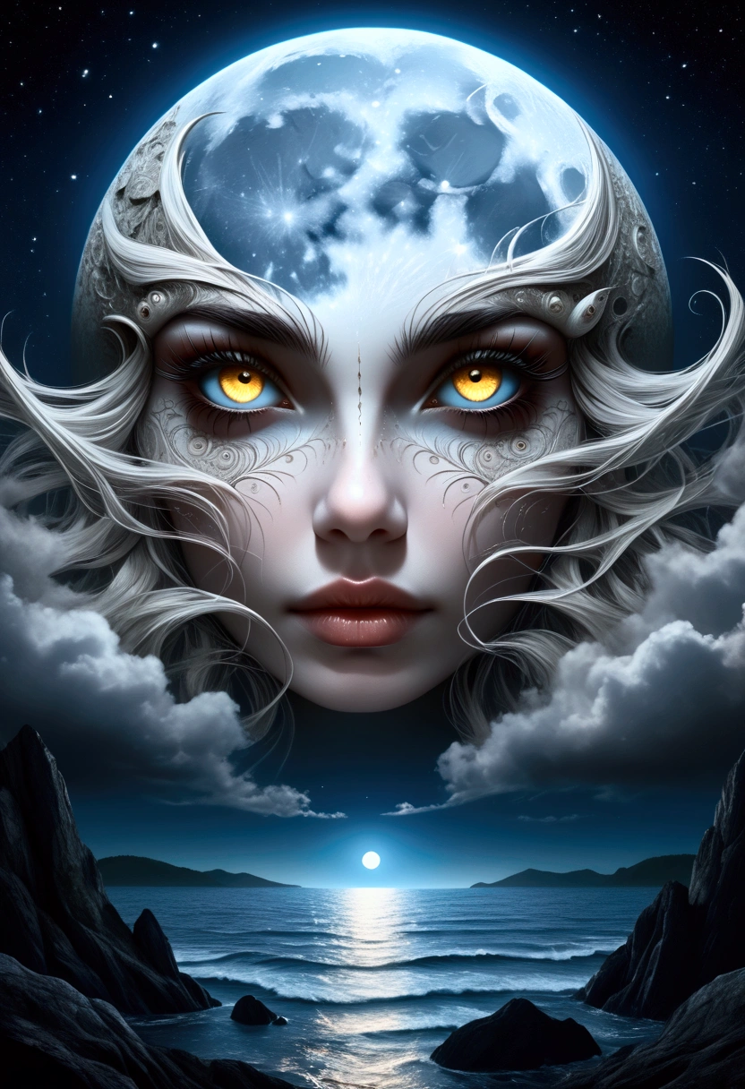 A detailed fantasy drawing of a full moon with many eyes, intricate celestial patterns, and a mystical, dream-like atmosphere, (best quality,4k,8k,highres,masterpiece:1.2),ultra-detailed,(realistic,photorealistic,photo-realistic:1.37),detailed fantasy moon,celestial moon with eyes,surreal moon eyes,ethereal moon, detailed celestial patterns, dreamlike moon, mystical moon, fantastical moon, dark fantasy moon, intricate moon details, exquisite moon drawing, moody moon, atmospheric moon, moon with celestial imagery, detailed moon textures, dramatic moon lighting, surreal moon scene