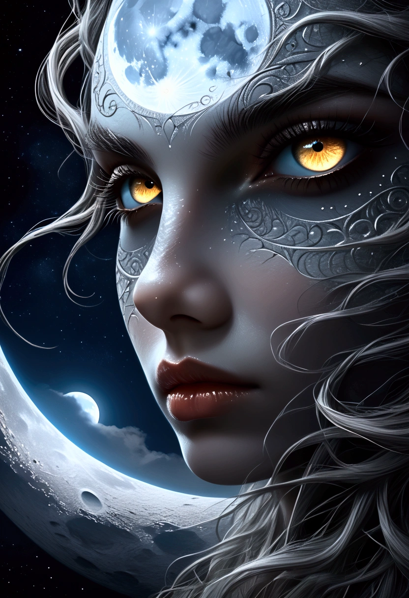 A detailed fantasy drawing of a full moon with many eyes, intricate celestial patterns, and a mystical, dream-like atmosphere, (best quality,4k,8k,highres,masterpiece:1.2),ultra-detailed,(realistic,photorealistic,photo-realistic:1.37),detailed fantasy moon,celestial moon with eyes,surreal moon eyes,ethereal moon, detailed celestial patterns, dreamlike moon, mystical moon, fantastical moon, dark fantasy moon, intricate moon details, exquisite moon drawing, moody moon, atmospheric moon, moon with celestial imagery, detailed moon textures, dramatic moon lighting, surreal moon scene