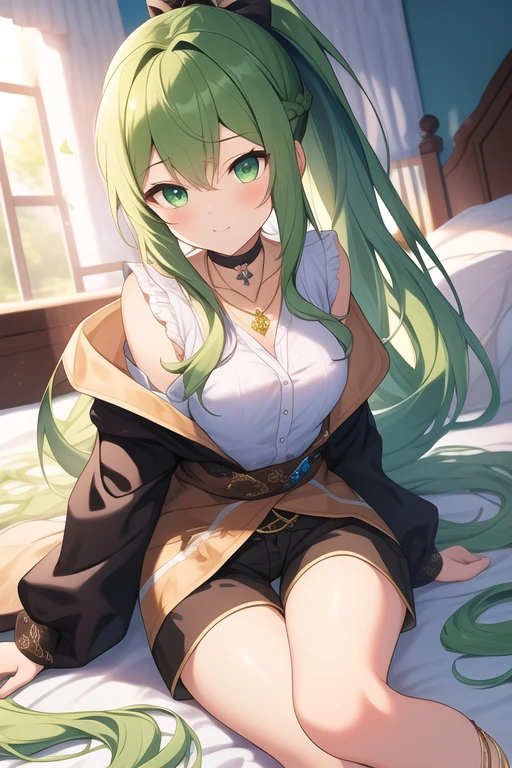 masterpiece, best quality, ultra-detailed, illustration, kawaii, detailed light, happy, smile, blush, Highlights hair, hair, beautiful detailed body, detailed sparkling eyes, 1girl, looking back, showing skin, buttocks, bare thighs, perfect limbs, underwear, on bed, full view of buttocks, showing buttocks, in heat,, legs open, show vaginal rupture,