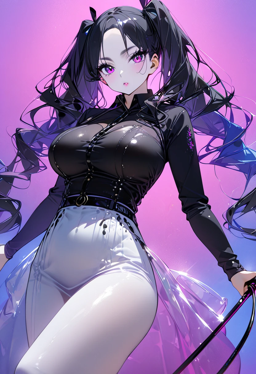 1girl, solo,black bodysuit,eyewear on head, navel, pants, purple eyes, rain, black pants, looking at viewer, bare shoulders, stomach, midriff, purple hair, parted lips, choker, off shoulder, black choker, tattoo, underwear, panties, sitting, black crop top, medium breasts, criss-cross halter, halterneck, shirt, white shirt, long hair, highleg, black panties,star-kafka,huge breasts,shiny,shiny skin,mature female
