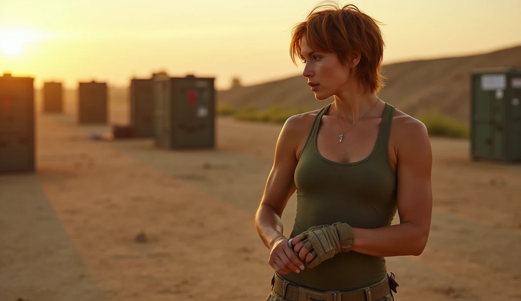 RAW photo, a close up portrait photo of 30 y.o woman in wastelander clothes, redhair, short haircut, pale skin, slim body, background is city ruins, (high detailed skin:1.2), 8k uhd, dslr, soft lighting, high quality, film grain, Fujifilm XT3