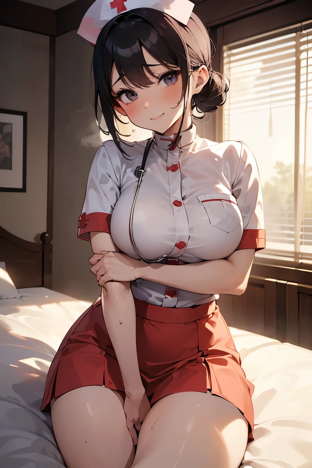 ((masterpiece)), ((Best Quality)), (Ultra-detailed), ((kawaii)), Cute, (lovely), ((Sexy)), (Ero:1.3), ((Extremely detailed)), 4K, (8K), Best Quality, (Beautiful), Illustration, Anime style, Painting, Dynamic Angle, Cowboy Shot, from wildcard, Drama-style Japanese-style room, (rub one's chest:1.4), (Poses for erotic photo albums), Gradation, full body focus, Cute little girl s, 1girl in, Solo, Japanese miko costume, black hair, Beautiful random colored eyes, ((Beautiful eyes)), White-skinned, Random hairstyle, Buttocks, (Colossal tits), (smile), Troubled expression, (red blush:1.5), Sweat, sparkling effect, Lens Flare, shiny-glistening, gleaming