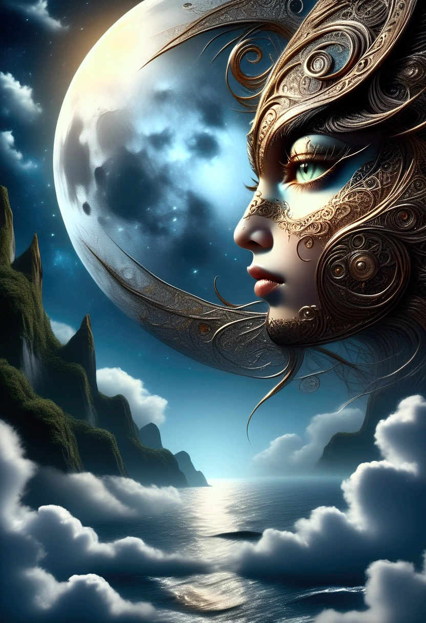 A detailed fantasy drawing of a full moon with many eyes, intricate celestial patterns, and a mystical, dream-like atmosphere, (best quality,4k,8k,highres,masterpiece:1.2),ultra-detailed,(realistic,photorealistic,photo-realistic:1.37),detailed fantasy moon,celestial moon with eyes,surreal moon eyes,ethereal moon, detailed celestial patterns, dreamlike moon, mystical moon, fantastical moon, dark fantasy moon, intricate moon details, exquisite moon drawing, moody moon, atmospheric moon, moon with celestial imagery, detailed moon textures, dramatic moon lighting, surreal moon scene