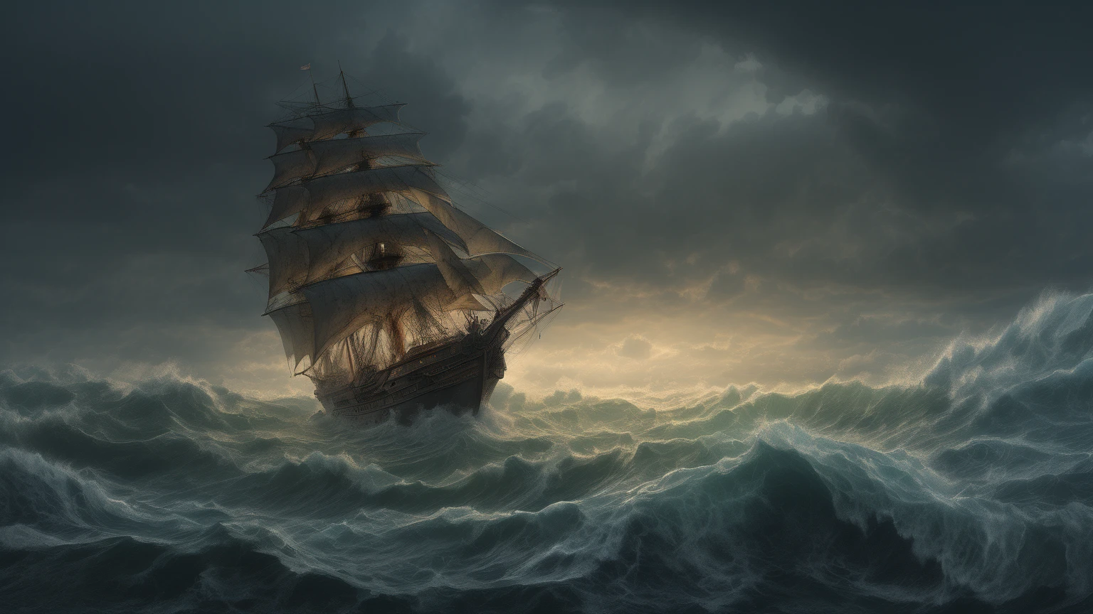 (((Sailing ship on the waves))). ( Fighting the elements ), (( rays of light break through the clouds, rays of light fall on the water )) ( Waves crash , grins foam ), ( gloomy heavy thunderstorm sky) ,  coast ,  top view from a cliff ,  raging sea waves below . (( A huge creature is coming from the water , Creepy creature, lovecraftian monster)),  long giant tentacles with multiple mouths with several rows of teeth,  ominous fantasy illustration ,  an oncoming creature with a long , Nyarlathotep, lovecraft landscape, Silhouette,  emerging from backlight . ( Behind him is a huge , больше морской leviathan.  A sea serpent with a stretch face to clouds from water . In the white fog ), Lovecraft background , Lavkraftovskaya atmosphere , ( masterpiece fails,  cloud girl ,  Top image quality,  high definition ,  photorealistic , RAW photo, 8 k),   Vertical view from afar . ((Стиль Greg Rutkowski)), ((Aivazovsky style)), ( oil painting ). (( set of details )). Cold gloomy colors,    highly detailed oil painting , рендеринг unreal 5, RHADS,     Bruce Pennington    , Studio Ghibli, Tim Hildebrandt  ,   digital Art  ,  octane render  ,  beautiful composition , trending on Искусствоstation,   from the awarded photo  ,  masterpiece fails
(  high detail  :1.2), (  high definition  :1.2), ( Super detailed :1.2) (  chthonic horror similar to stingray , leviathan )   in front of him is a raging sea  ,   linear medieval ship  , (  bright rays of light a column of light break through heavy clouds  )