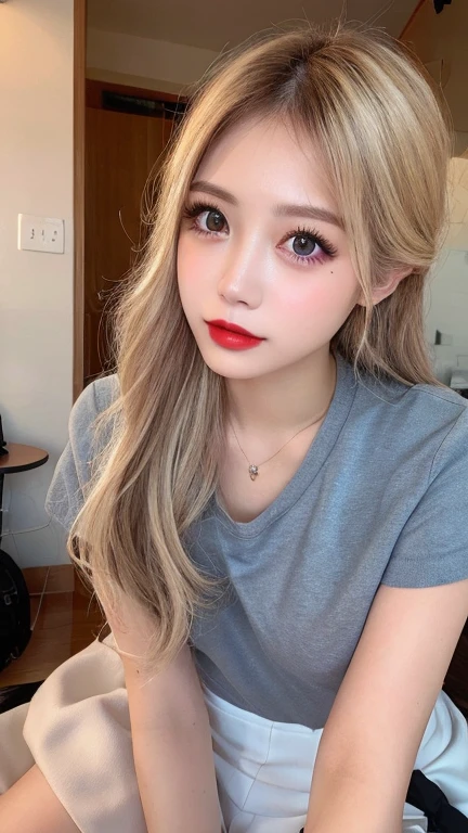 8k, Top image quality、Raw photography、超A high resolution、1 pretty girl, 18-year-old, Korean、Glasses beauty、Colossal tits:1.3、cleavage of the breast:1.3 、(transparent)、open shirt show   , ((naked)), (detailed  clothing), (detailed ), fair white skin、shiny white skin、(wavy blonde hair)、dark brown hair、dark brown hair、Beautiful eyes with random colors、very thin lips, finely detail、elongated eyes、pale pink blush、long eyeslashes、Beautiful double eyelids、eyeshadows、耳Nipple Ring、Company Office、Lighting that emphasizes beautiful skin、Lustrous skin