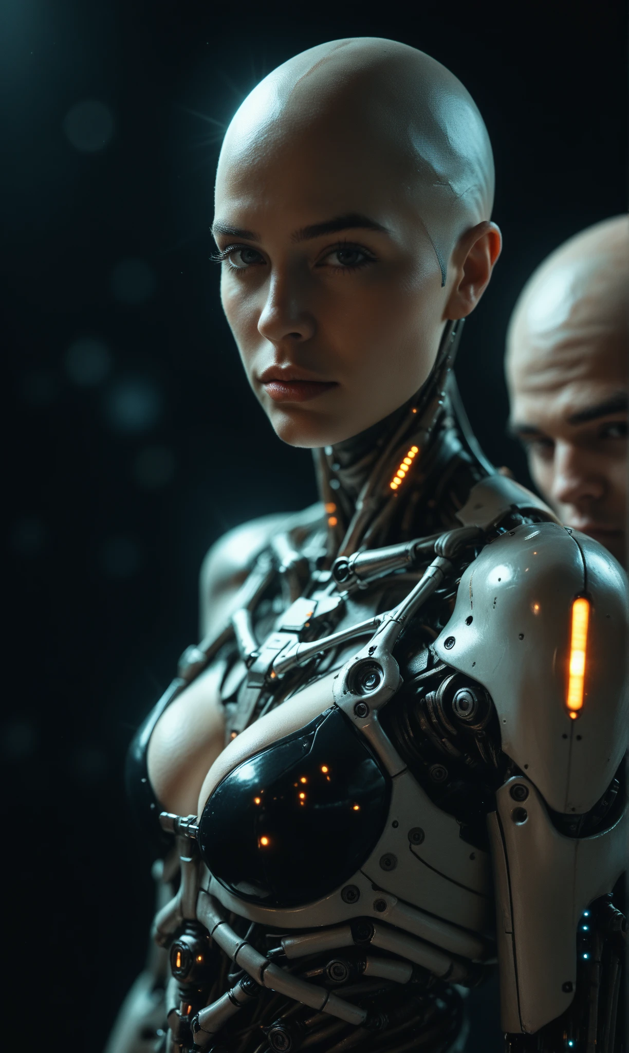 angry,  upset angry,  ultra realistic faces, a mature female, hyperrealism, professional photo of a transparent porcelain semi-cyborg,  glowing backlit panels, anatomical, night, complex details, complex background,
((((cyber)))), <lora:CyberWorld v1.1:0.4>, full body, thighhighs, completely nude,  <lora:ReaLora:0.7>
