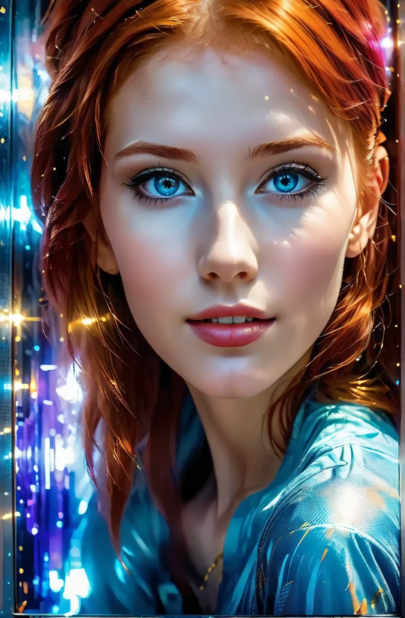 telegenic 20 years old young woman, by Posuka Demizu and Peter Wileman, sparkling eyes, blush, redhead,