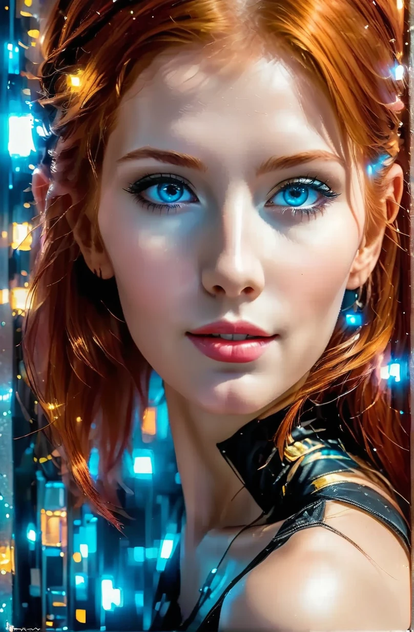 telegenic 20 years old young woman, by Posuka Demizu and Peter Wileman, sparkling eyes, blush, redhead,