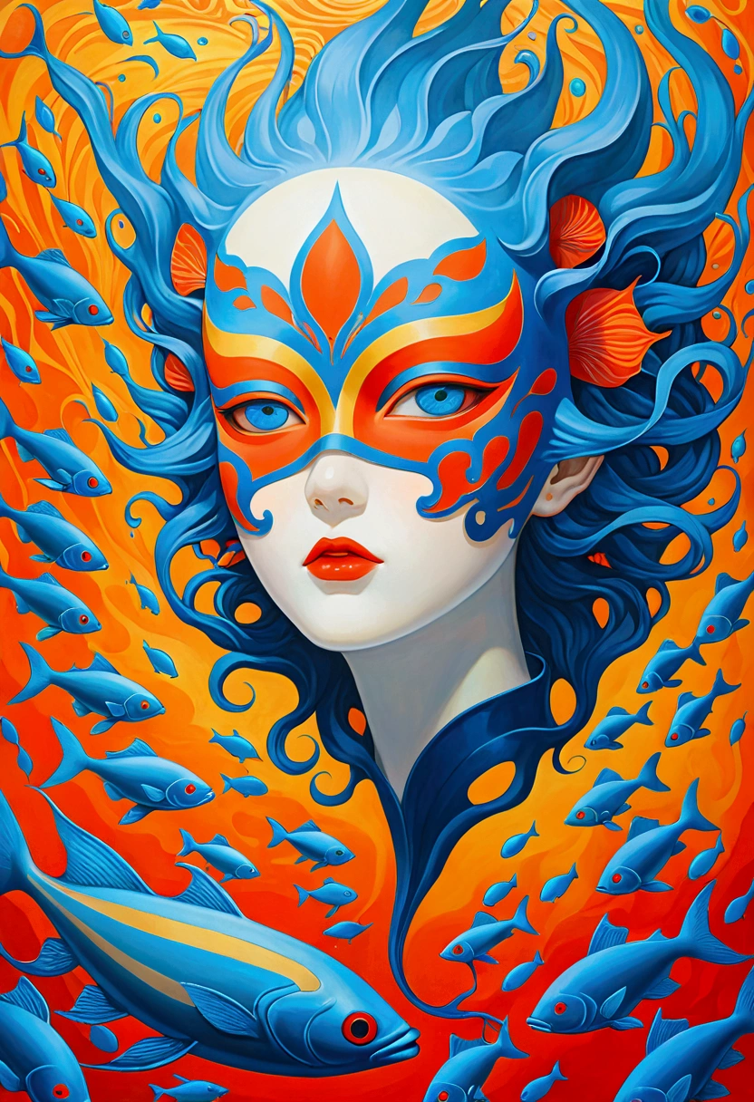 &quot;James Jean Simple&quot; Psychedelic Art，Mask in the air，Chasing fish