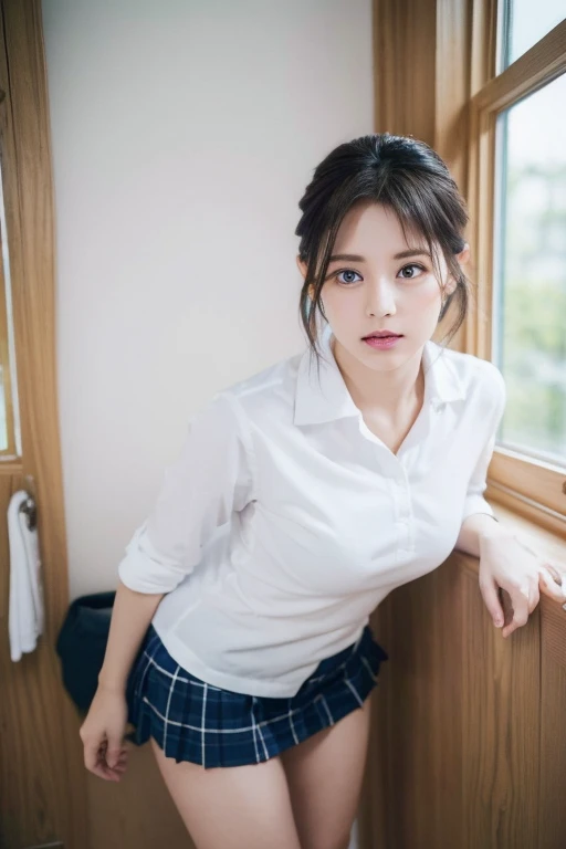 Ulzzang-6500-v1.1, (RAW photos:1.2), (realistic:1.4), Beautiful detailed girl, very detailed eyes and face, beautiful and delicate eyes, does not make sense, It's incredibly ridiculous., huge file size, ultra detail, high quality, very detailed, best quality, masterpiece, Kemomimi, ((japanese girls high school )), illustration, very detailed, CG, unification, 8k wallpapers, fantastic, fine details, masterpiece, best quality, highly detailed cg uniform 8k wallpapers, my face shines, movie lights, 16 year old girl, (Without panties)), ((dynamic pose))), (camel toe), (half), (pantyhose), (sitting legs bending at the knees)) ((top quality, 8 thousand, masterpiece: 1.3)), keenly: 1.2, perfect body beauty: 1.4, slim abs: 1.2, ((layered hairstyle, big: 1.2)), (wet White Button Long Shirt: 1.1), (rain, distance: 1.2), wet: 1.5, very detailed 얼굴과 피부 질감, detailed eyes, double eyelid, The screen facing the camera