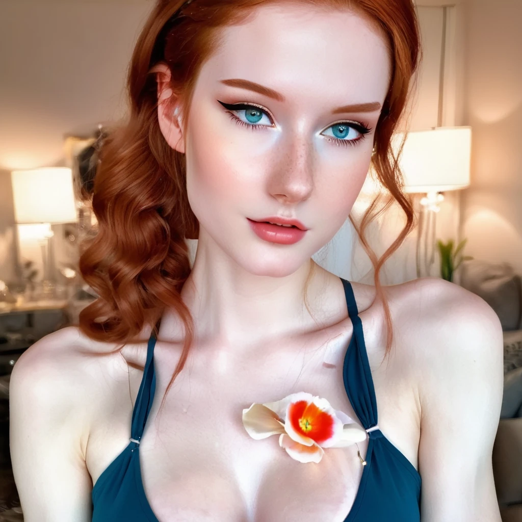 telegenic 20 years old young woman, by Posuka Demizu and Peter Wileman, sparkling eyes, blush, redhead,