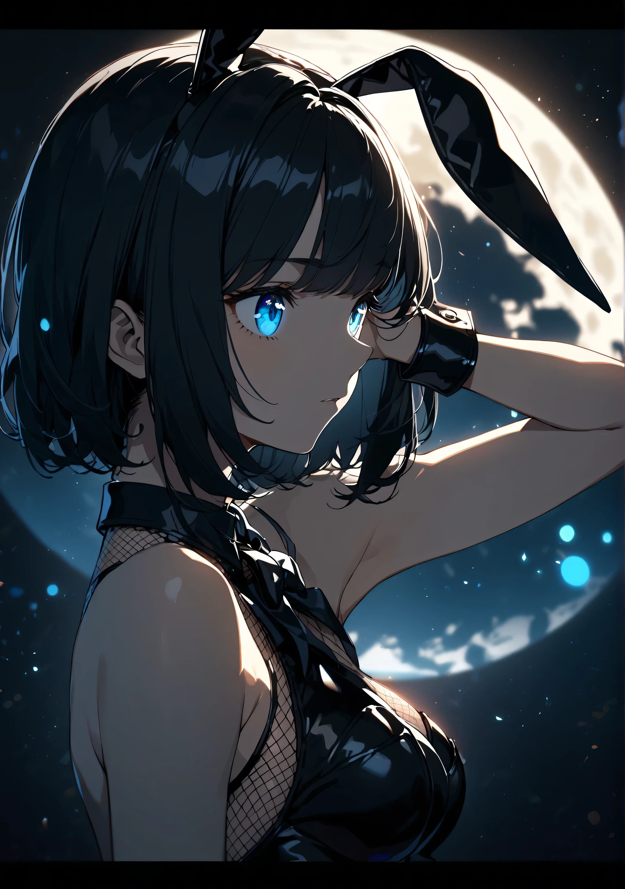 (masterpiece:1.2), (pale skin:1.2), (solo:1.2), (female:1.1), (emphasis lines:1.3), ((open:1.1) jacket), outdoors, navel, blue eyes, black hair, bare shoulders, (collarbone), city, buildings, night, (long twintails), (sanpaku eyes)