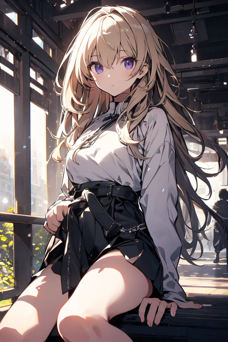 (from below:1.2),(from side:0.9), (Close-Up:0.4), highest quality、(real、photorealistic:1.4)、(RAW photo:1.2)(Curve,Model,glamor:1.5),Beautiful breasts,colour_aberration,beautiful detailed shadow,Beautiful eyes,Beautiful body,Beautiful skin,beautifull hands,(medium_breasts:1.5),1 girl in, purple color hair、Purplish pink eyes that dreamers desire, (Blonde hair) , small stature, Colossal tits, Lori, (masutepiece:1.2, Best Quality), (finely detailed beautiful eye: 1.2), (beautifull detailed face), (Best Illumination, extremely delicate and beautiful), ((Cinematic Light)), Dramatic light, Short bob hair(1:3),Ultra Contrast、Braid a little around the ears, clavicle, White long dress、only has 5 fingers,Her pussy is visible through the white thong、Wet pants、You can see inside your underwear、full of sweat、mocking look、diaper、nffsw,Arms crossed、grab the arm、Shoot from below、The angle is as seen from below.、Best Quality、Large breastuscular pussy、Pubic hair,high-level image quality、hightquality、8K,perfect hand、5 fingers、finger pin、Perfect Finger、T back、Naked、noise cut、bullet hand、Her hair color should have been a brighter purple.The skirt part is also carefully expressed..、Purple skirt、the skirt is floating in the wind、Dark purple panties、Pubic hair majority,(with sparkling eyes and a contagious smile),her thin pubic hair, looking at viewer