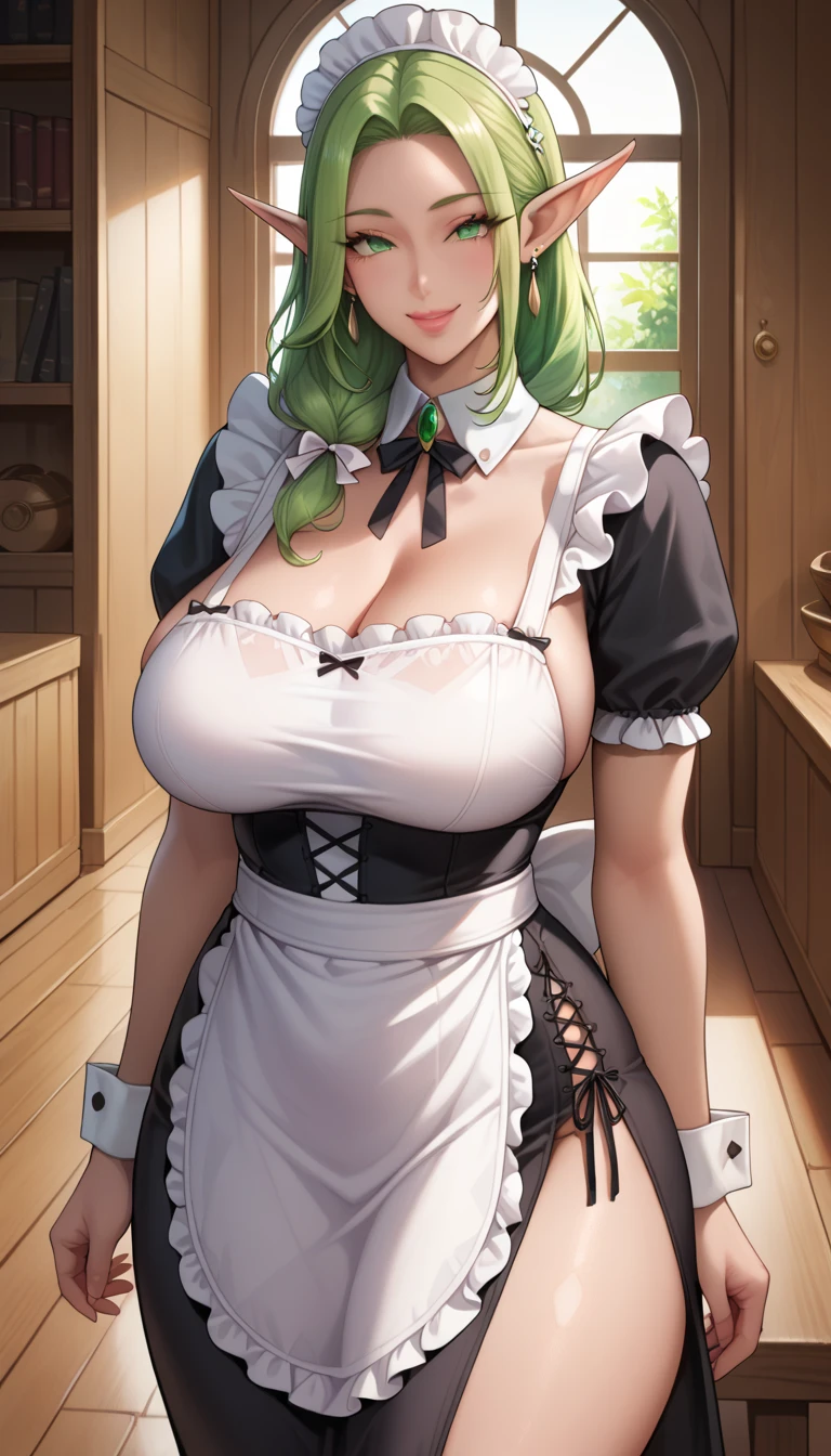 masterpiece, best quality, ultra high res, ultra-detailed, inside a kitchen, night, caroline, slut, solo, (green hair, green eyes, twintails: 1.4), red lipstick, red eyeliner, (gigantic tits and giant cleavage: 1.4), hairy pubic hair, (naked with erotic white lace-trimmed apron, black lace-trimmed thong panties, black fishnet tights, black high heels: 1.5), looking at the viewer, sexual alluring expression, moaning, pleasure face, horny, very erotic face, wet, (caroline is squatting in a kitchen with her hands behind her head and her pussy squirting vaginal fluid while looking at the viewer with a very sexual and horny face and an alluring smile: 1.6), (bottom close pussy photo: 1.5)