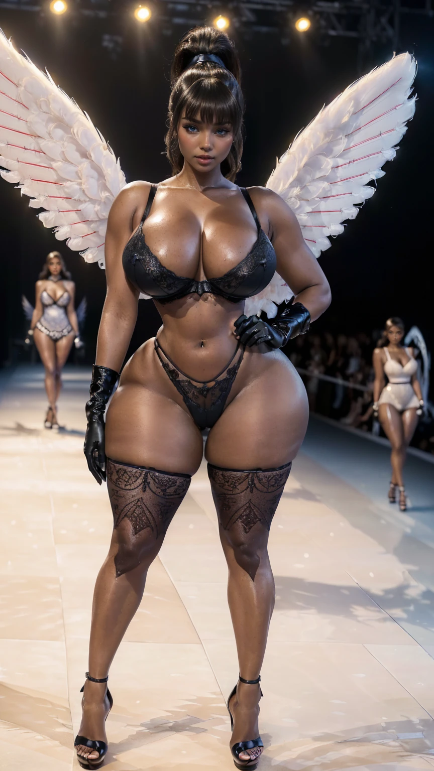 ((black African woman:1.4)) ((in a church:1.4)),((there is an audience and crowd in the church:1.4)), large breasts size, large breasts, with large breasts, uncovered nsfw huge breasts, nsfw huge breasts, big breasts, big breasts!, ((she is wearing a transparent tank top:1.3)), extremely plump, with a large breasts, fat woman, sie boob, big breasts!!, cleavage, ((exposed breasts:1.3)), ((extreme bulging cleavage:1.1)), ((black nipples and areolas)),((she is wearing heavy makeup, dark, bright red lipstick, a large cross pendant,clergy collar,and tattoos)),  she has ((triple Wide,fat,hanging inflated,ballooned, exaggerated,larger-than-life, oversize, crowded,gargantuan,meaty,breasts hanging down to her stomach:1.2)), she has an ((insanely hairy crotch pubic and pussy:1.2)), extremely hairy pussy, hairy pubic, ((hairy crotch in frame)), Hairy vagina is fully exposed,(((fully exposed lower extremities:1.2)))