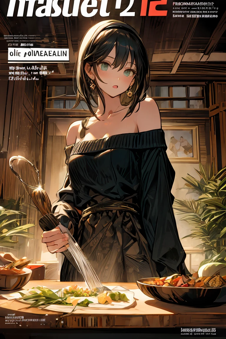 Latina age girl with red eyes, black dyied green hair, short and curly, wearing British , living in a cottage, tan body color, small, small breasts, slim. Anime style.