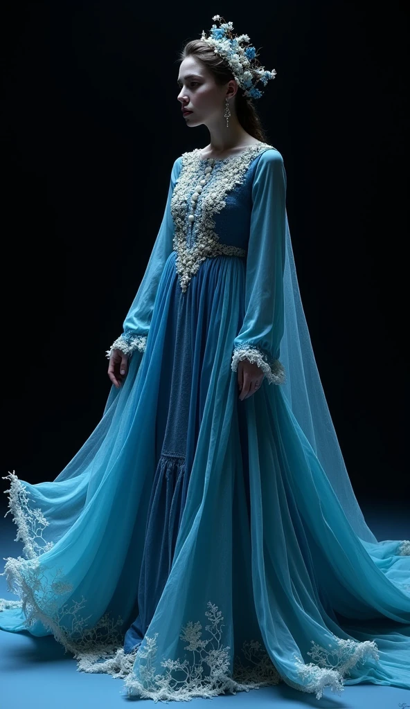 Beauty photo,
<lora:NessaDevil_v1.0:1> NessaDevil
female in a fantasy foggy seascape theme with golden hour, detailed long hair hairstyle, rule of thirds, detailed eyes, (modest (ice blue colored:1.2) winter maxi dress:1.2)
in style of
Steven Meisel Fashion, Portraiture, Celebrity Medium Format, Soft Lighting, Natural Colors Edgy, Dynamic, Innovative Studio, Outdoors, Urban Locations, nook, cove, cave opening, stalactite, stalagmite,