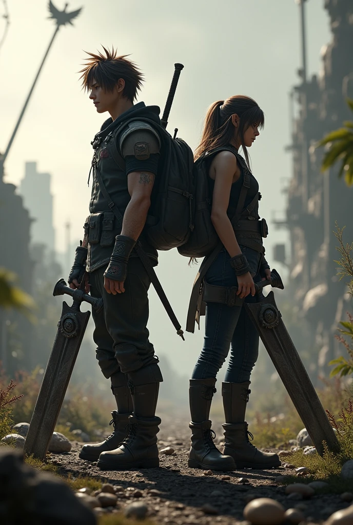 Final Fantasy 6 character combat scene、Tifa、Celis、rock、edgar、high resolution、4K、Attention to detail、Realistic、high quality、