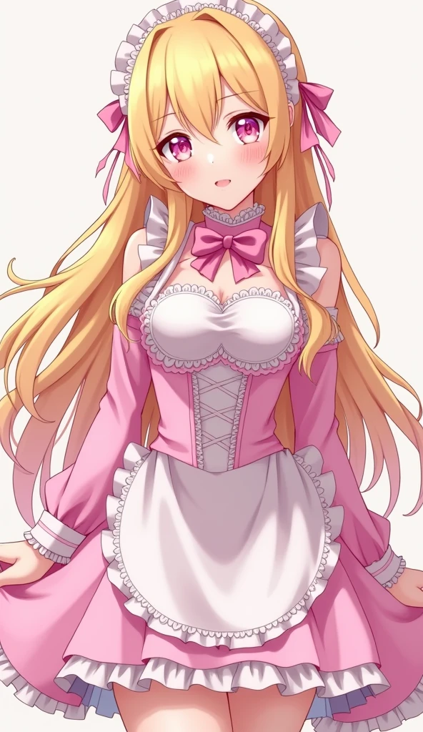 Beautiful long blonde Embarrassing Gold Tiara Pink Dress Princess Long sleeve pov handjob 1boy, 1girl, penis On the bed