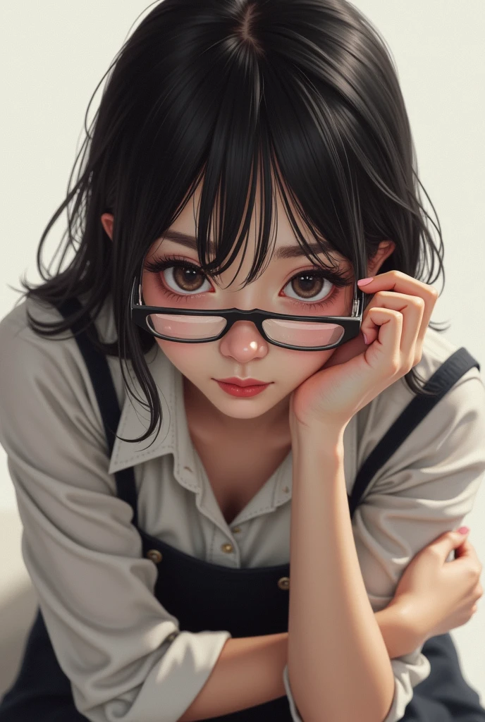 there is a woman with glasses and a red skirt holding a cell phone, close up iwakura lain, chiho, with glasses, 奈良美智, close up of lain iwakura, pov, a hyperrealistic schoolgirl, ayami kojima amano, of a youthful japanese girl, けもの