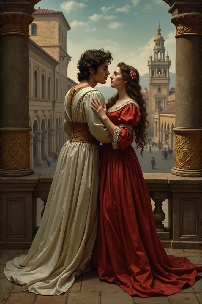 (best quality,4k,8k,highres,masterpiece:1.2),ultra-detailed,(realistic,photorealistic,photo-realistic:1.37), love of a guy and a girl, beautiful, beautiful couple, renaissance, tenderness, kindred spirits, passion, nature, flowers