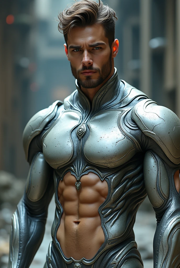 IC34RMOR, Wear ice tights, ssee-through, dynamicposes, ((Combat posture)), fantasy city background, Indoors, (Face portrait), (Extreme closeup:1.2),, actual, tmasterpiece, Complicated details, detailedbackground, depth of fields, photo of a man,(((The crotch is raised)))