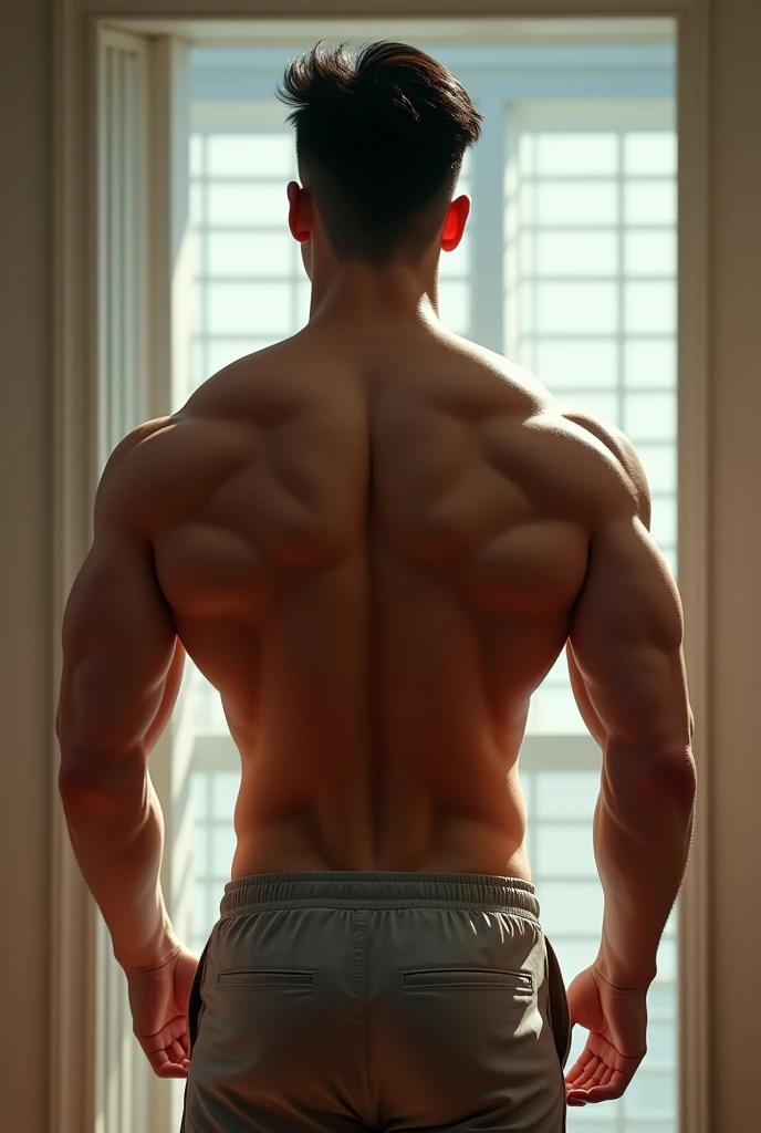 disconsolate,Ambient,artistic conception,large scene,Hands tied behind his back,Strong arm muscles,Handsome Asian stubble handsome,diffuse light,beefy pectorals,Shirtless, stubbles, Sideburns, strong muscle, Strong handsome guy,body builder,Junyi,Dignified atmosphere,Temperament,Short hair, Flat-headed beautiful man,The light is gentle,The scene comes to life